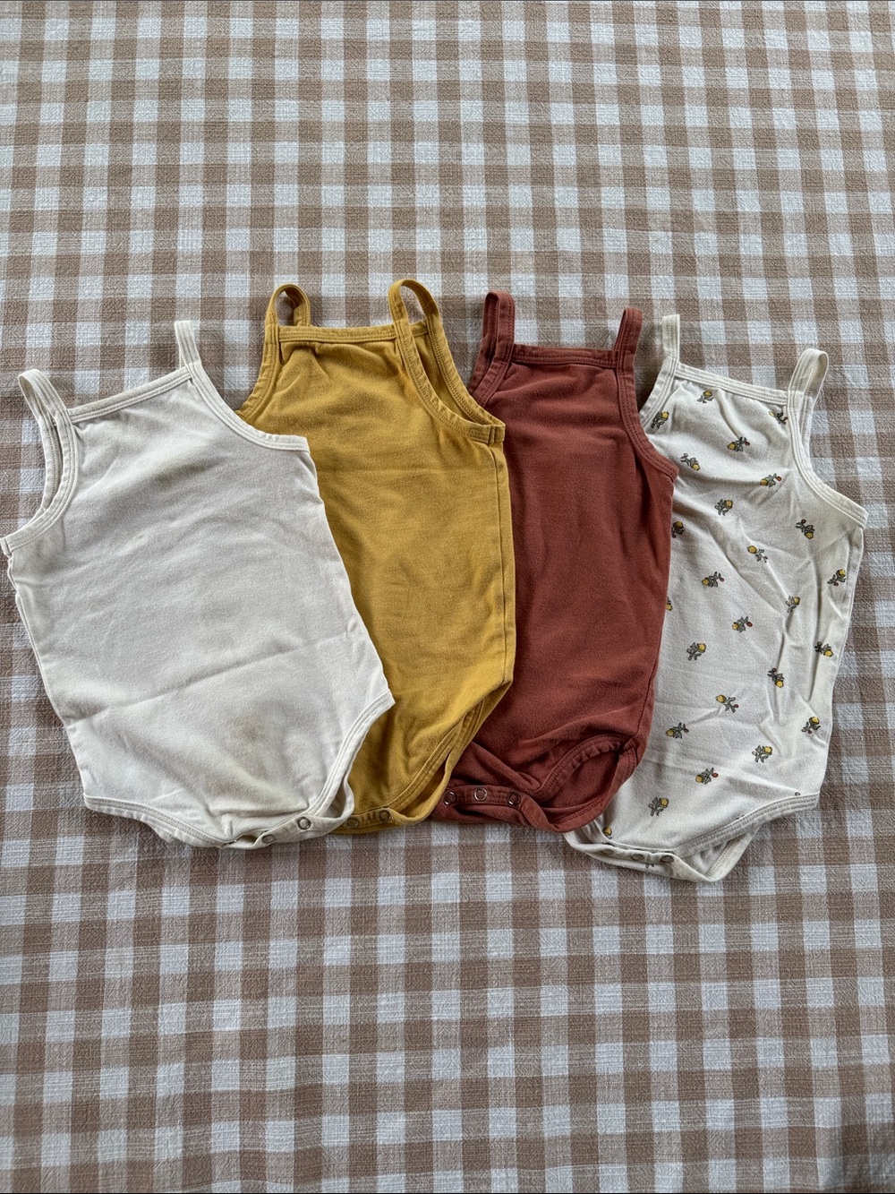 ARQ | Baby One-Piece Bodysuit Set Bundle in Cream, Mustard, Rust & Printed Cream